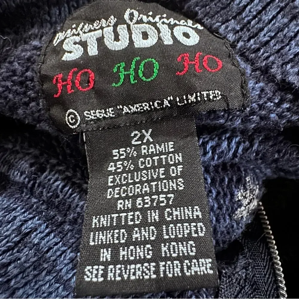 Vintage 90s Santa  Christmas  Zip Cardigan Sweater 2X Plus Size Holiday Knit - Picture 7 of 7